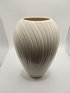 Vintage Lenox Mirage Large Vase - 10" Ivory Fine Porcelain Swirl Ribbed Design